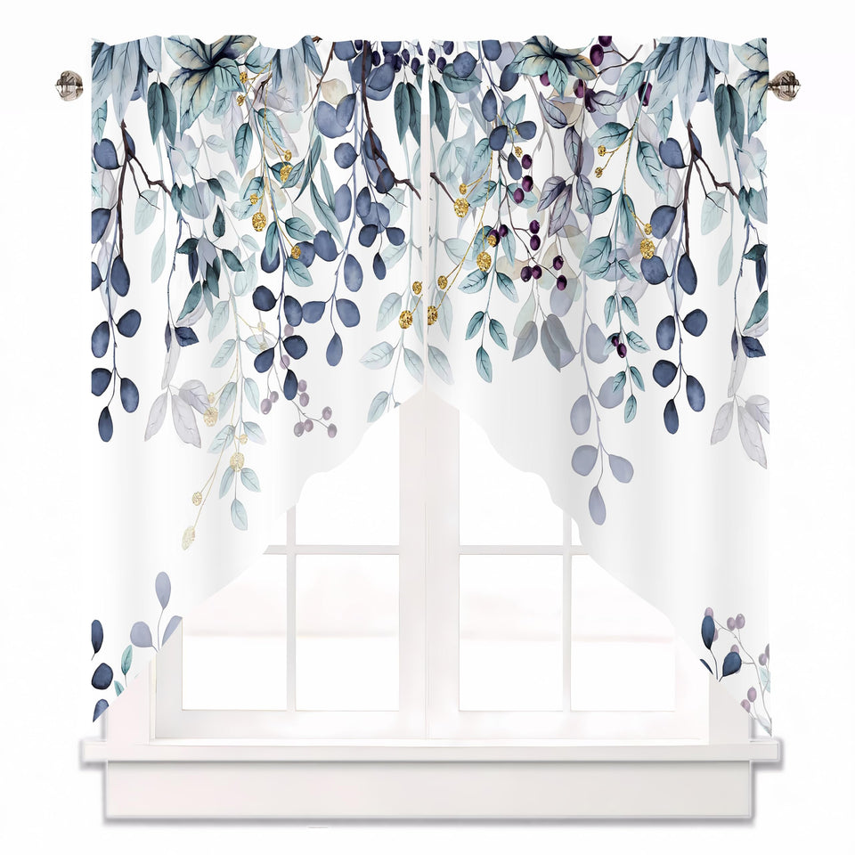 AYTTBIS dark blue eucalyptus swag valance close-up shows durable polyester and rod pocket.