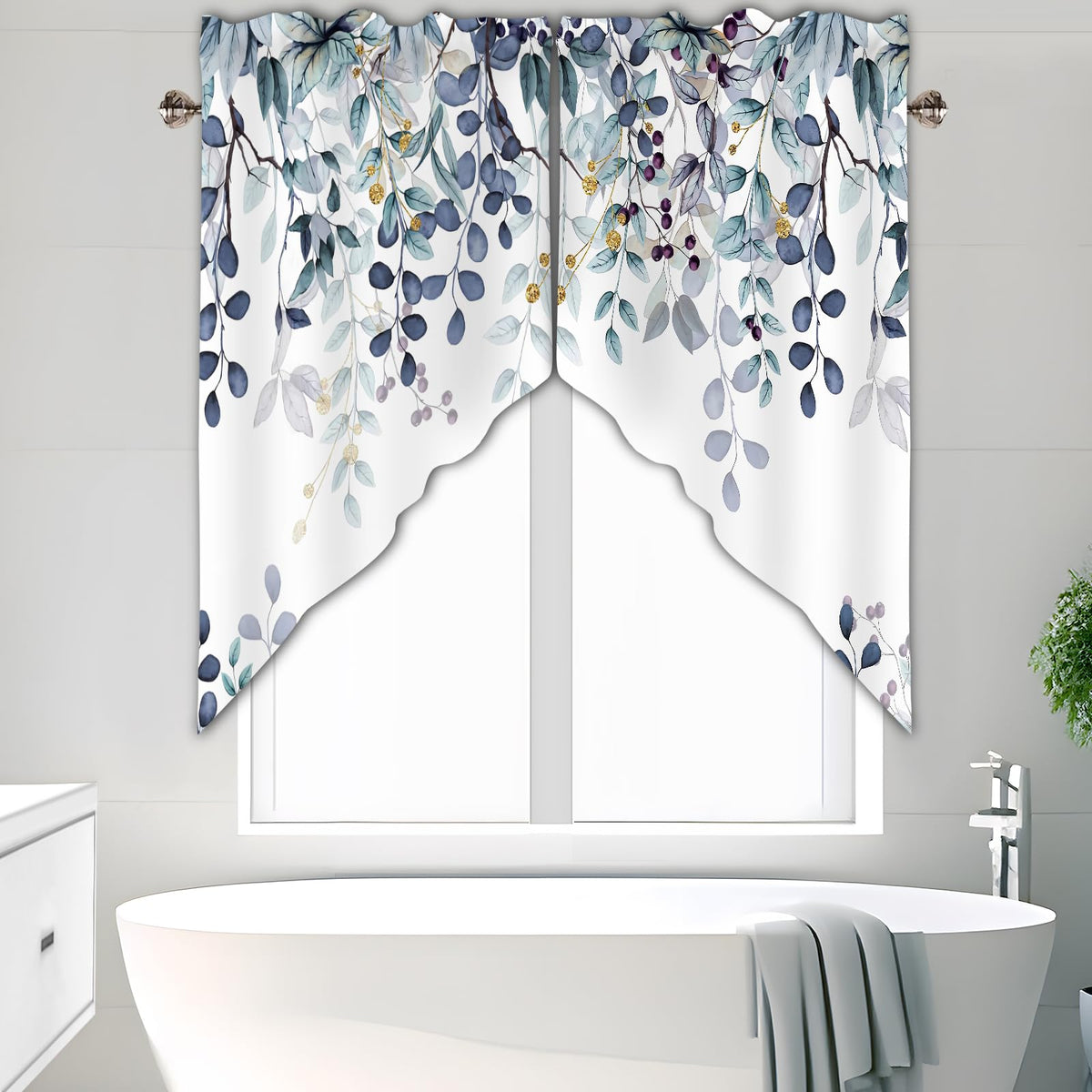 AYTTBIS eucalyptus swag valance adds soft color to kitchen decor.