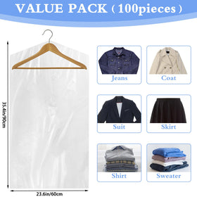 Clear garment bags with hanger slot for easy loading and quick garment access.