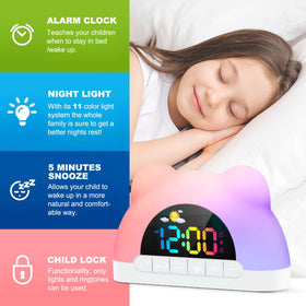 Azyh sleep trainer clock uses red night light to guide bedtime.