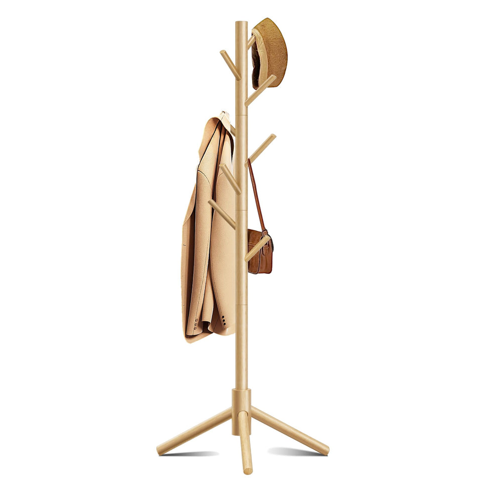 Azaeahom coat rack with 8 hooks for coats, bags, and accessories.