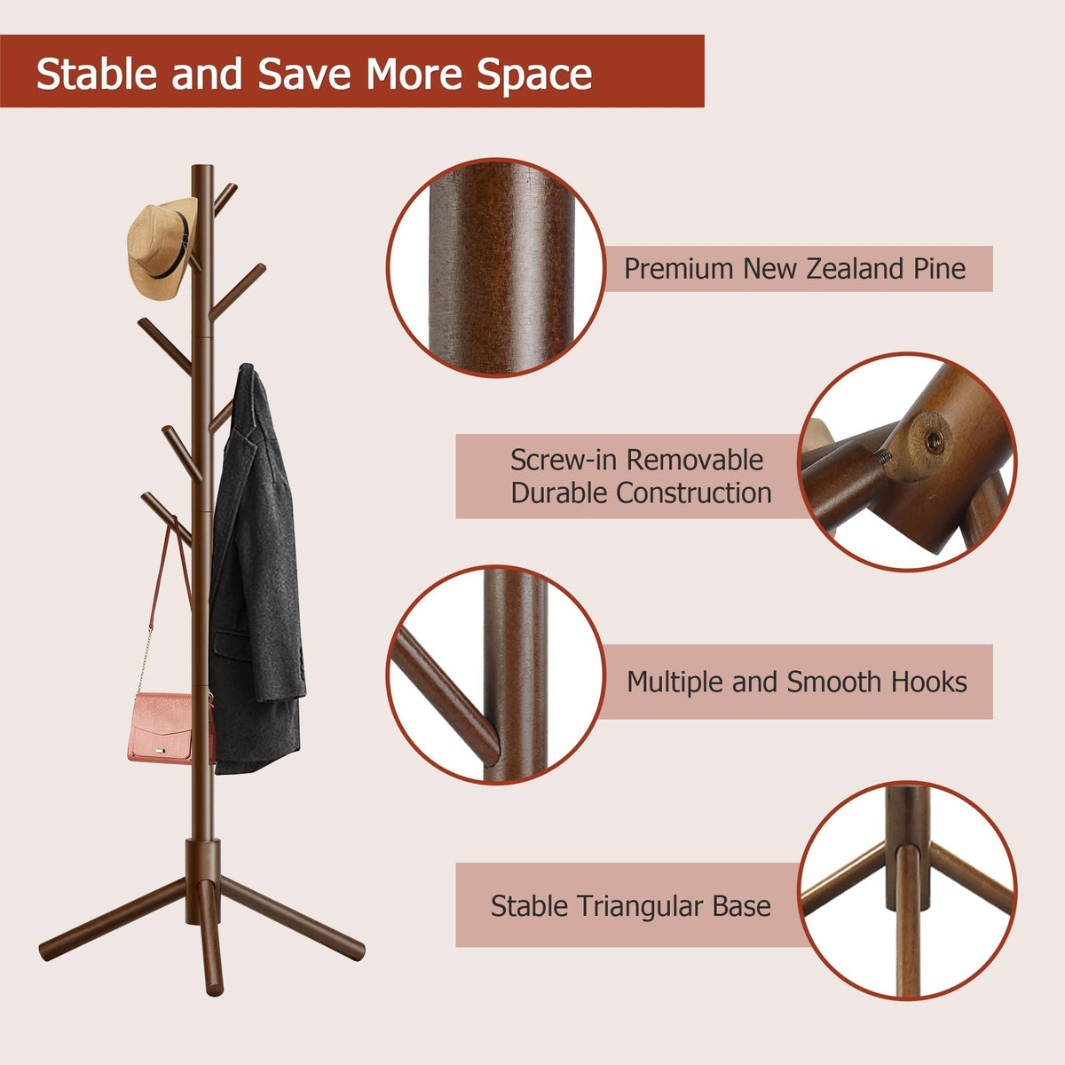 Ideal bedroom corner storage with Azaeahom coat rack for hats and shawls.