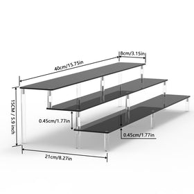 AZEAM clear 3-tier stand showcasing perfumes and cosmetics attractively.