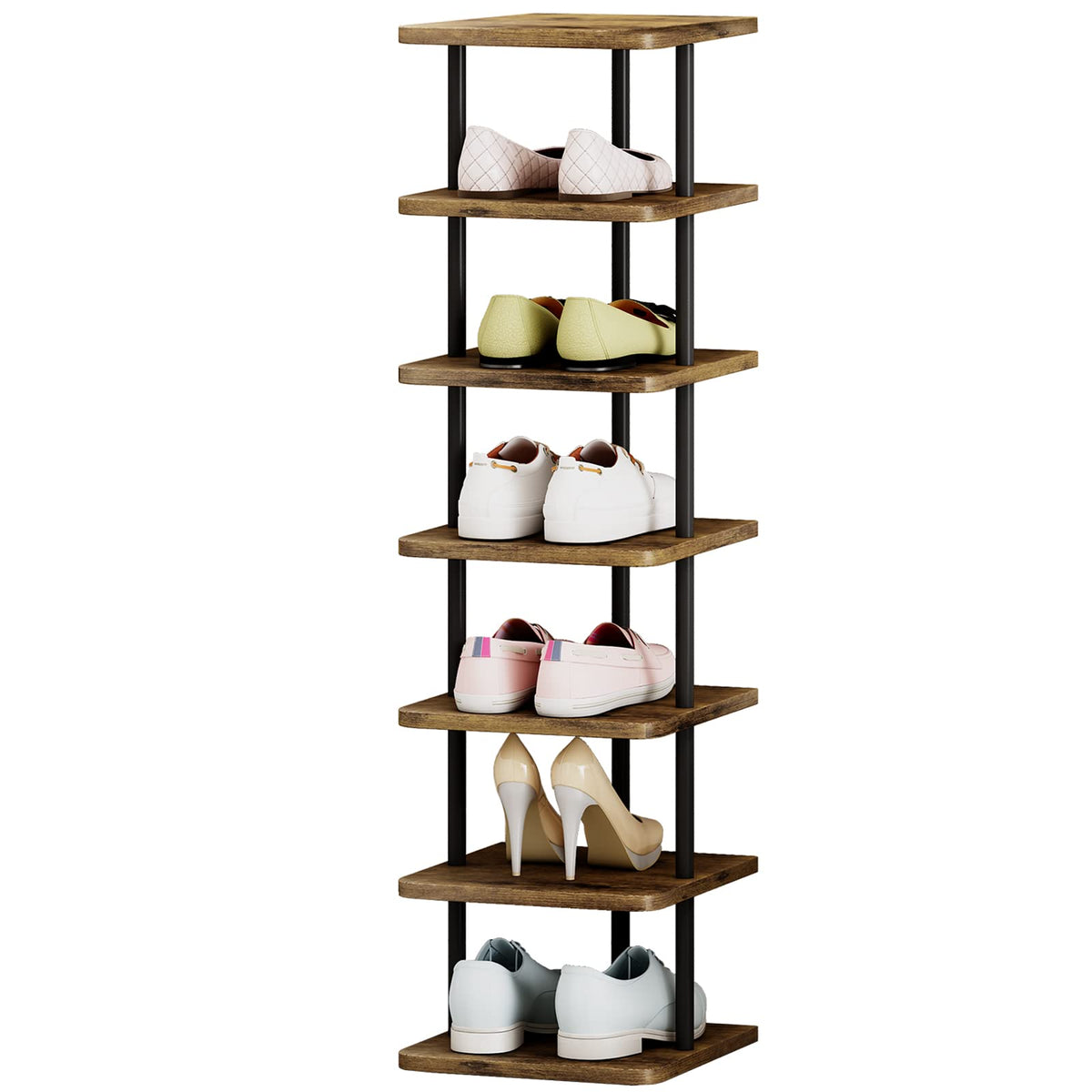 AZERPIAN 7-tier vertical shoe rack keeps footwear organized and accessible.