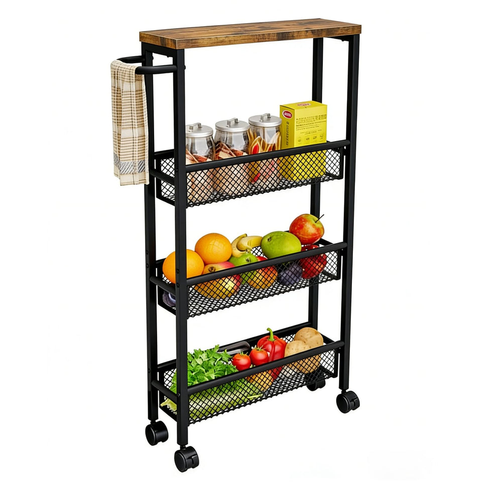 AZERPIAN slim rolling cart 4 tier with wheels for compact kitchen storage.