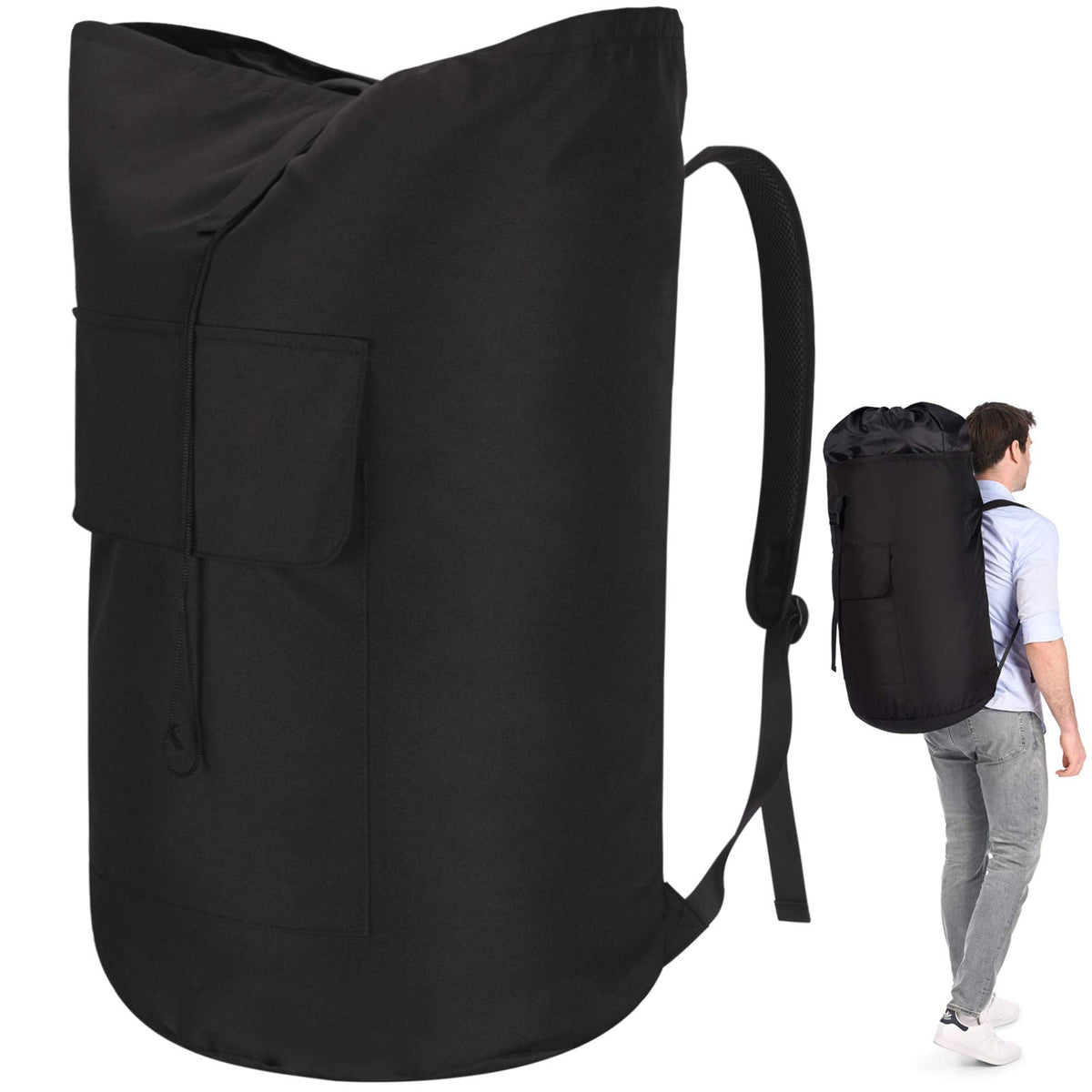 Ãzhido backpack laundry bag with extended top opening for easy loading and up to 115 L capacity.