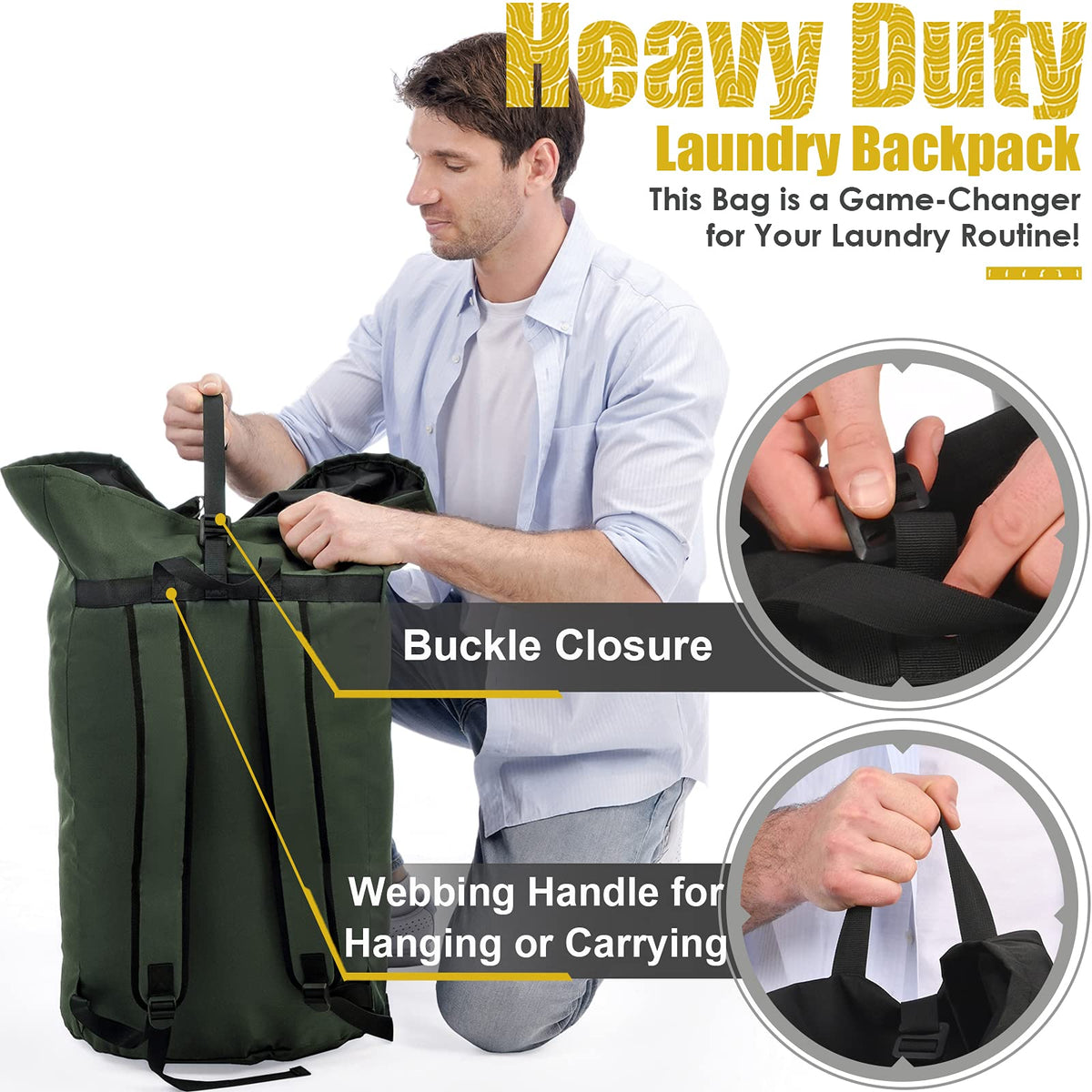 Azhido drawstring closure keeps laundry secure during transport.