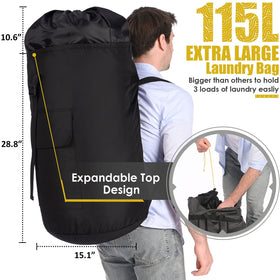 Ãzhido 115 L laundry backpack features reinforced stitching for reliable wear up stairs or to laundromat.