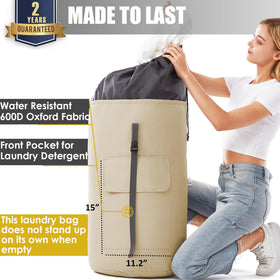 Azhido laundry bag with drawstring top for secure closure during loading.
