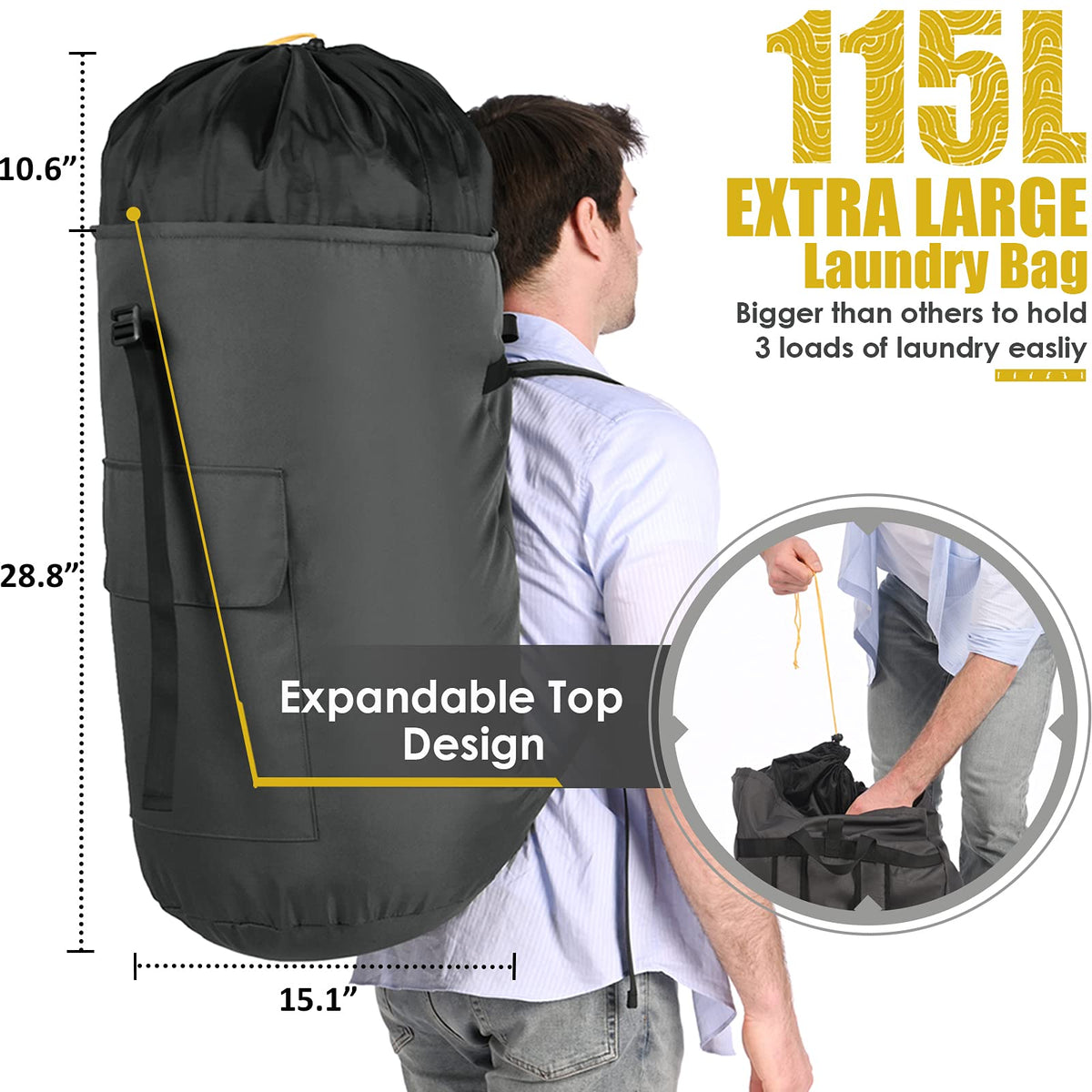 Azhido front pocket stores detergent and accessories on the go