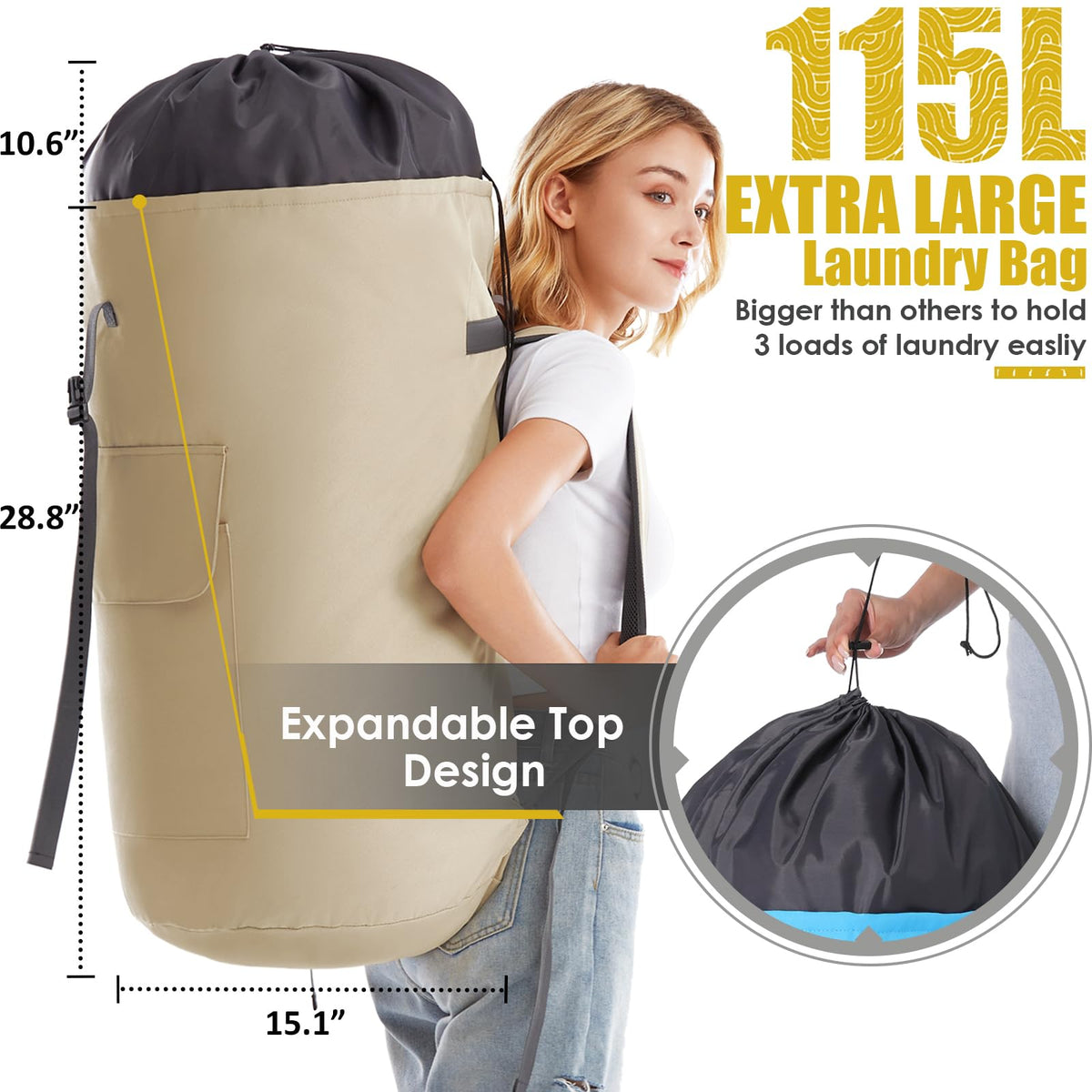 Azhido heavy-duty oxford material ensures durable laundry transport.