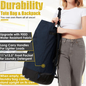 Azhido backpack shows front pocket for detergent and dryer sheets