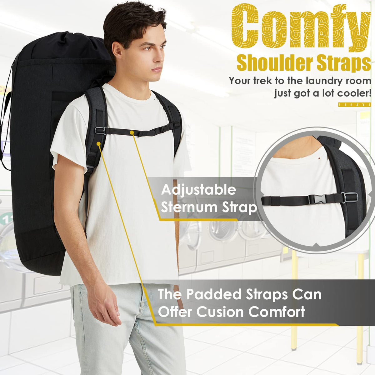 Azhido laundry backpack features soft padded straps for comfortable long walks