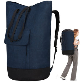 Ãzhido Laundry Bag Backpack Extra Large front pocket stores detergent and dryer sheets.