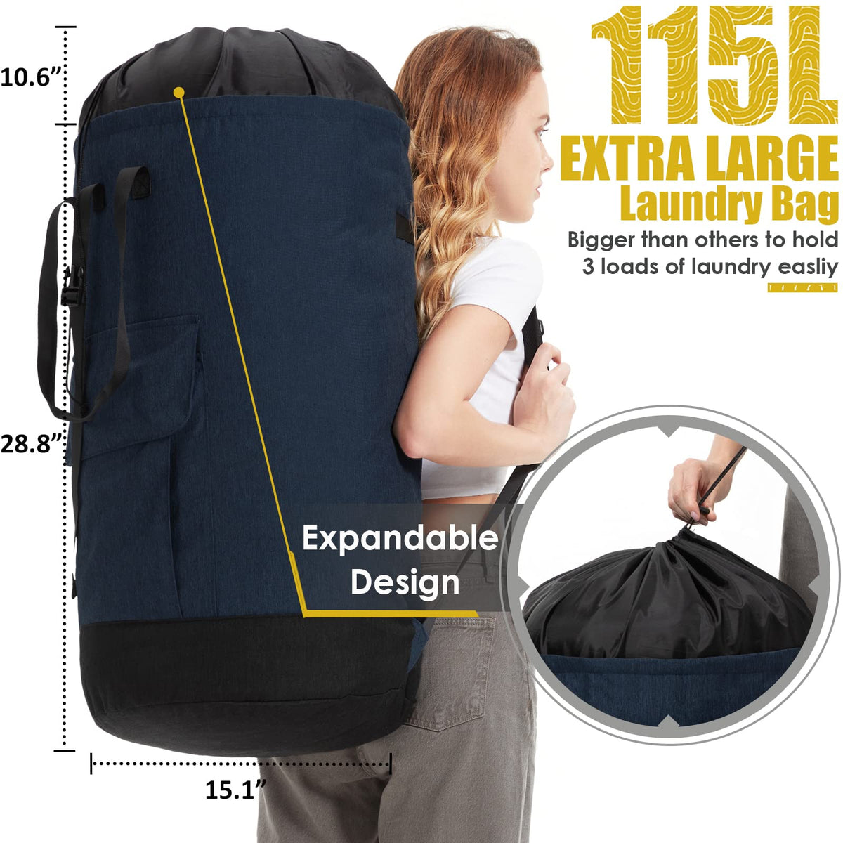 Expandable-top design lets you load bulky items with ease.