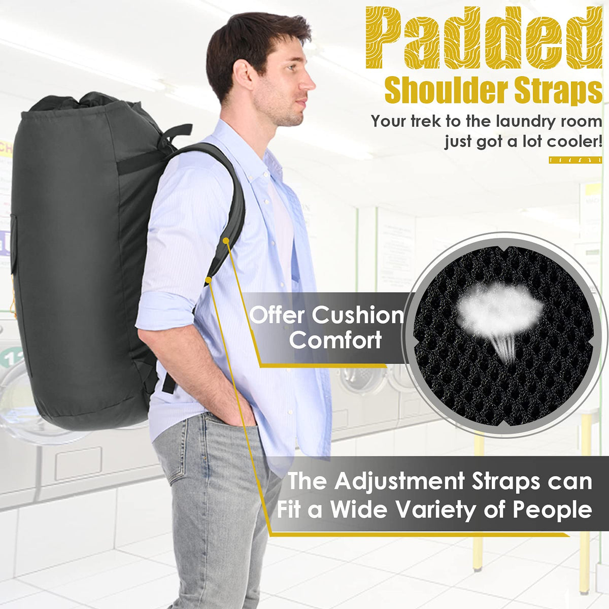 Azhido soft padded shoulder straps provide cushioned comfort for laundromat trips