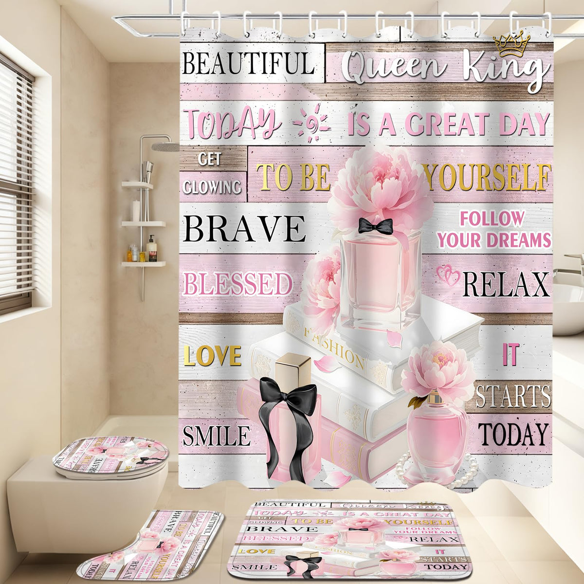 AZHM bath mat with rose gold quotes provides plush comfort and quick drying