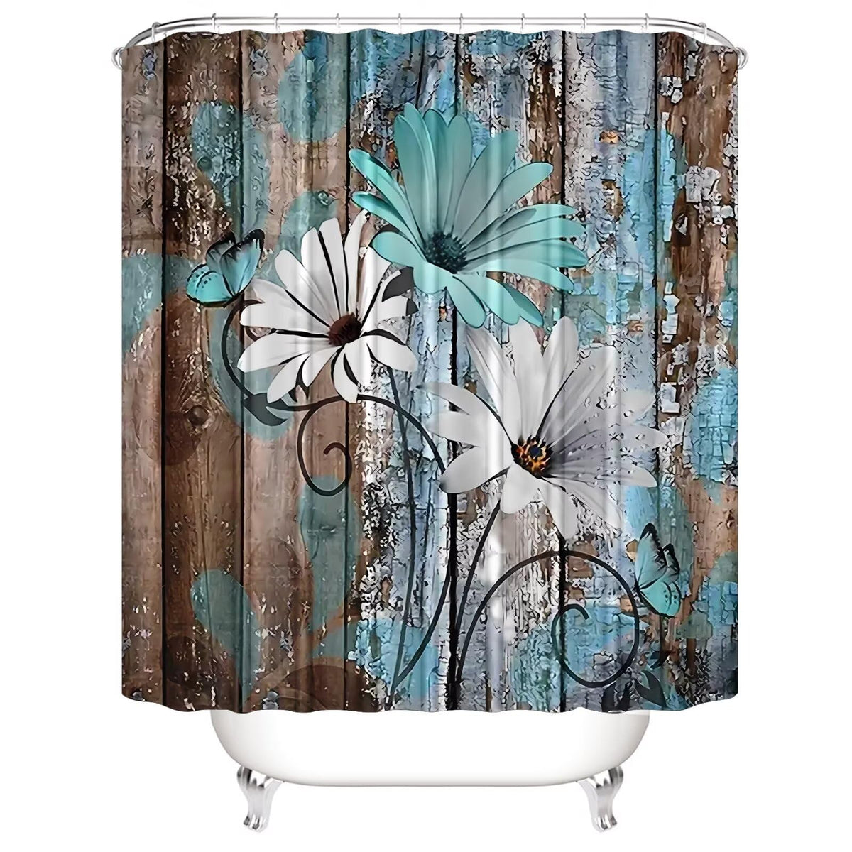 AZHM Farmhouse Flower bath mat with anti-slip underside for safety and comfort.
