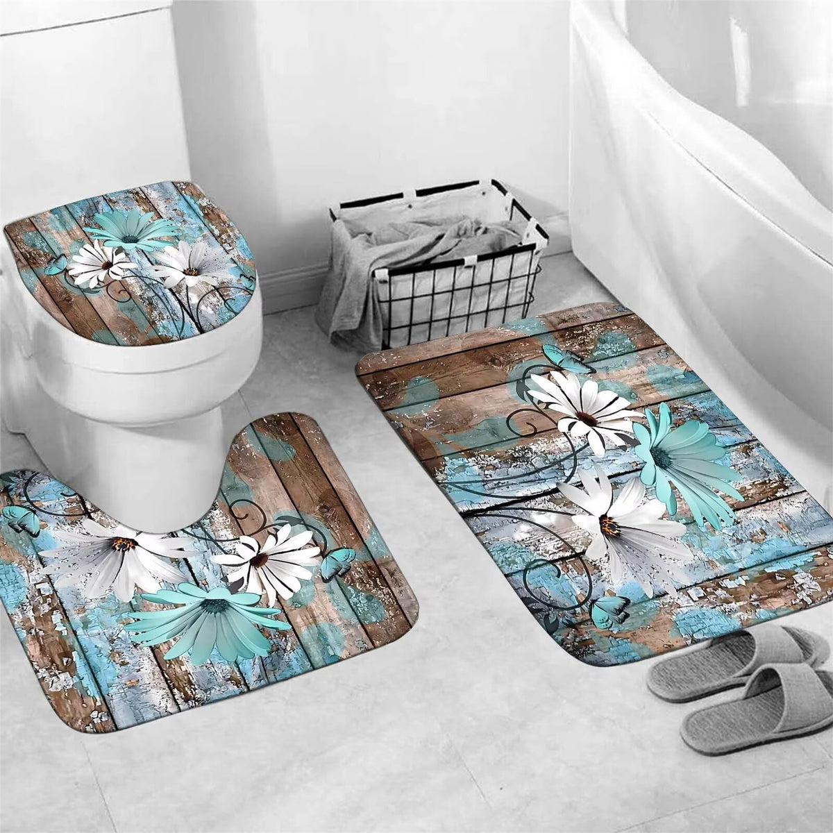 AZHM Farmhouse Flower toilet seat cover provides soft comfort for daily use.