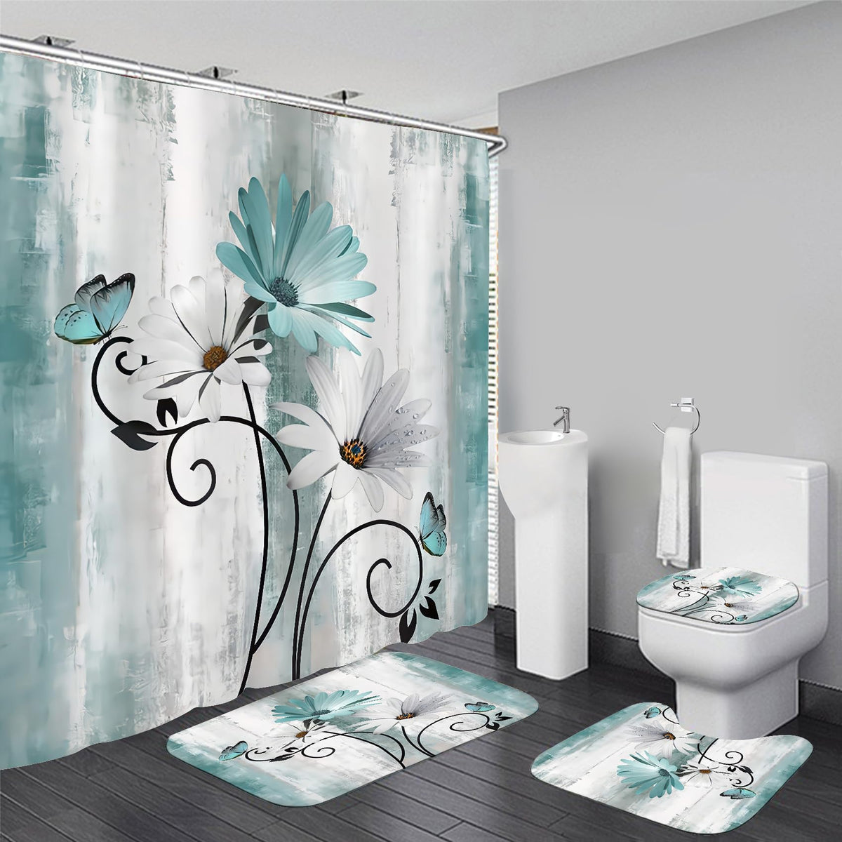 AZHM rustic farmhouse shower curtain with daisy floral design adds timeless charm to your bathroom.