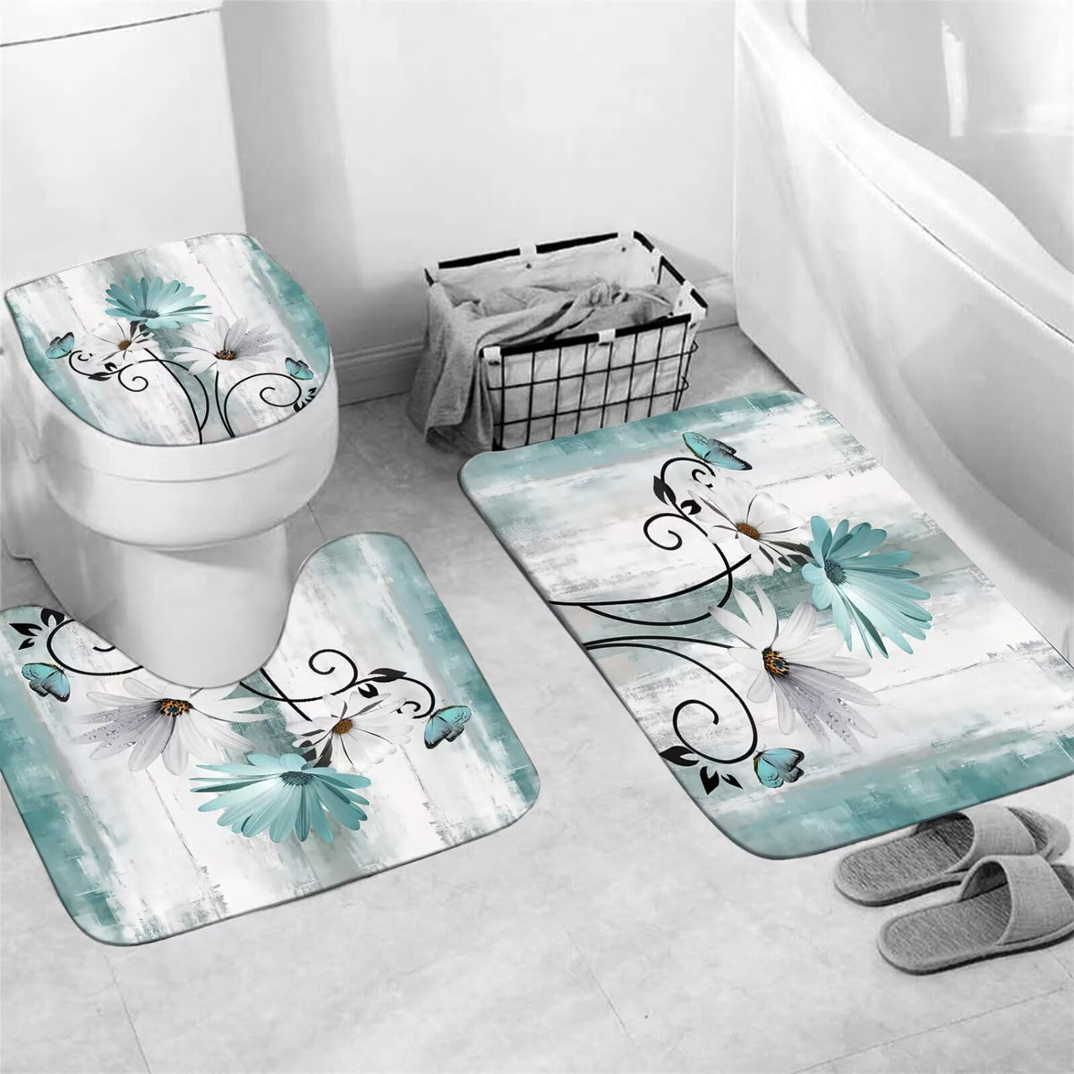 AZHM rustic farmhouse toilet seat cover with daisy pattern for gentle warmth and easy maintenance.