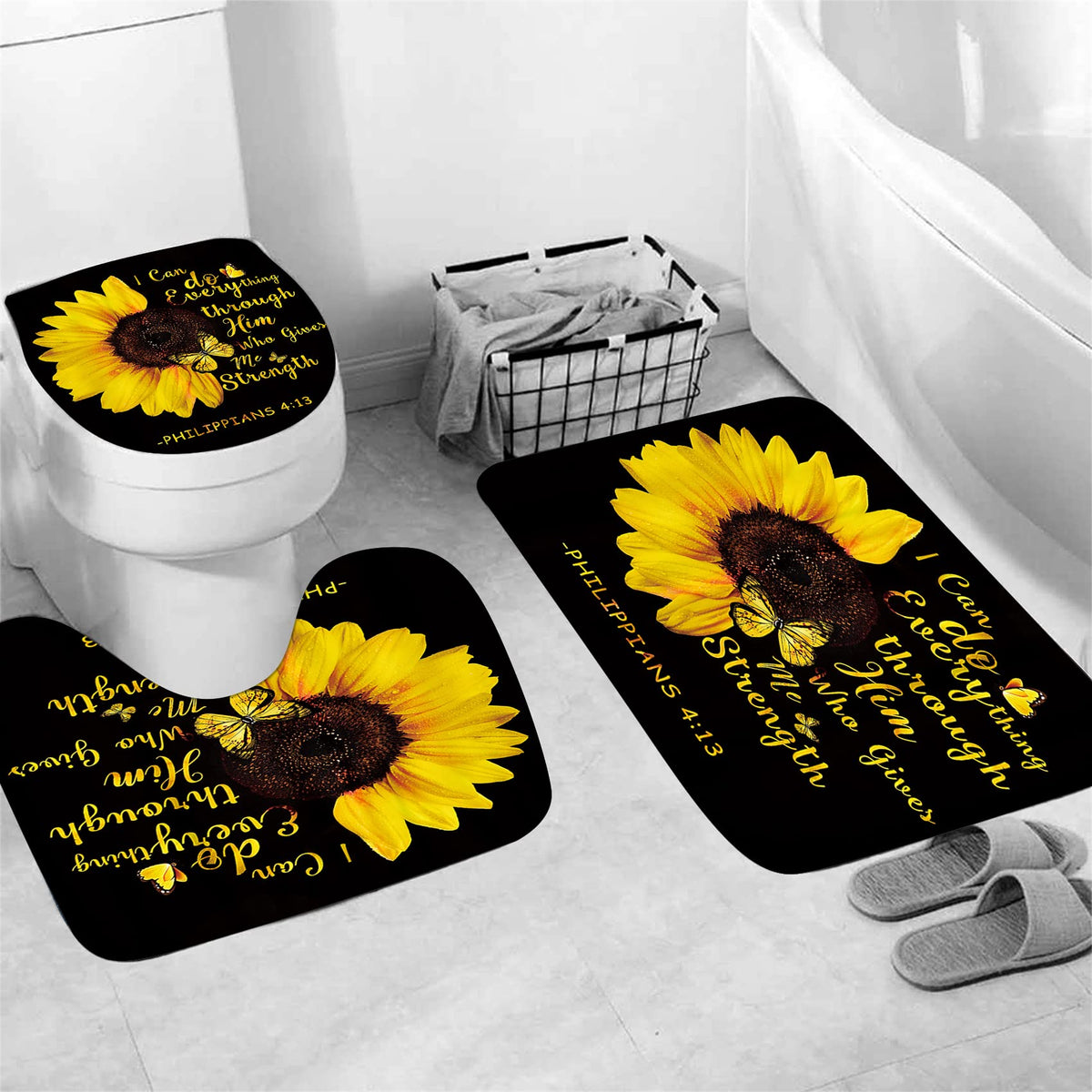AZHM sunflower U-shaped rug, non-slip and absorbent for safe steps