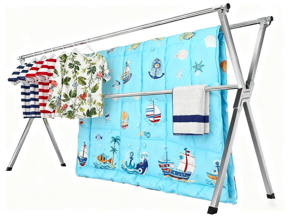 AZHZOLSK clothes drying rack outdoors on balcony, weather-resistant stainless steel for durability.