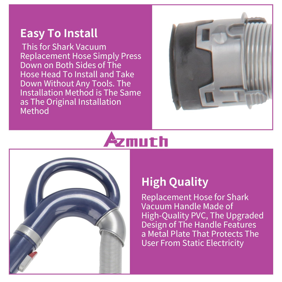 Azmuth molded strain-relief protects the hose near the handle.
