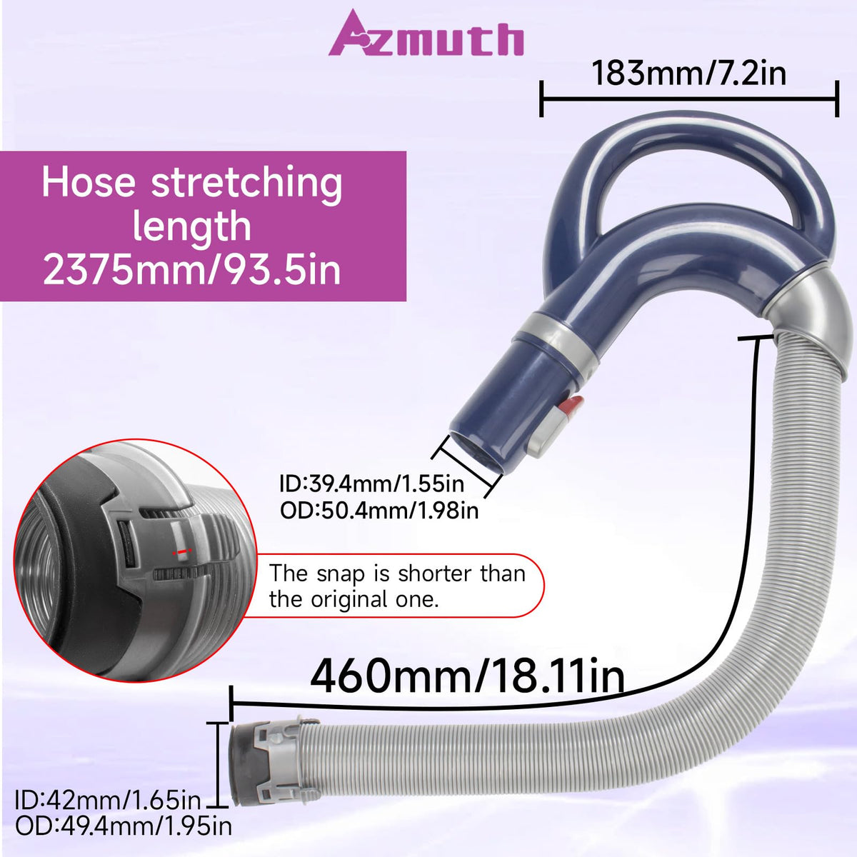 Azmuth integrated connection end for tool-free hose attachment.