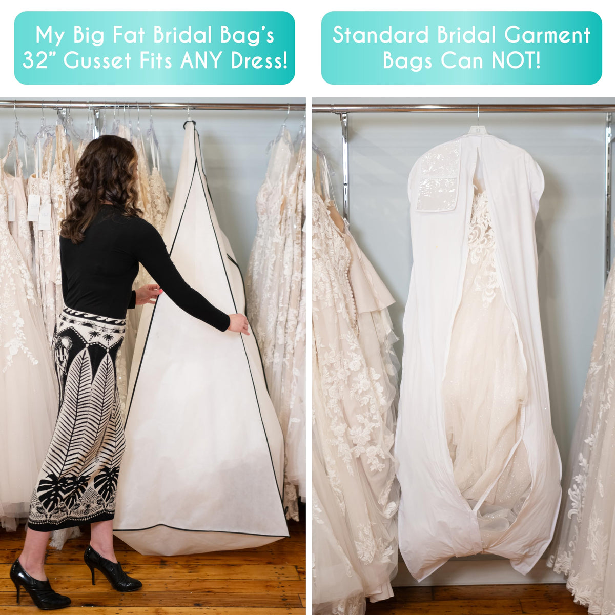 Clear pocket on Azure Aster Bridal bag stores accessories