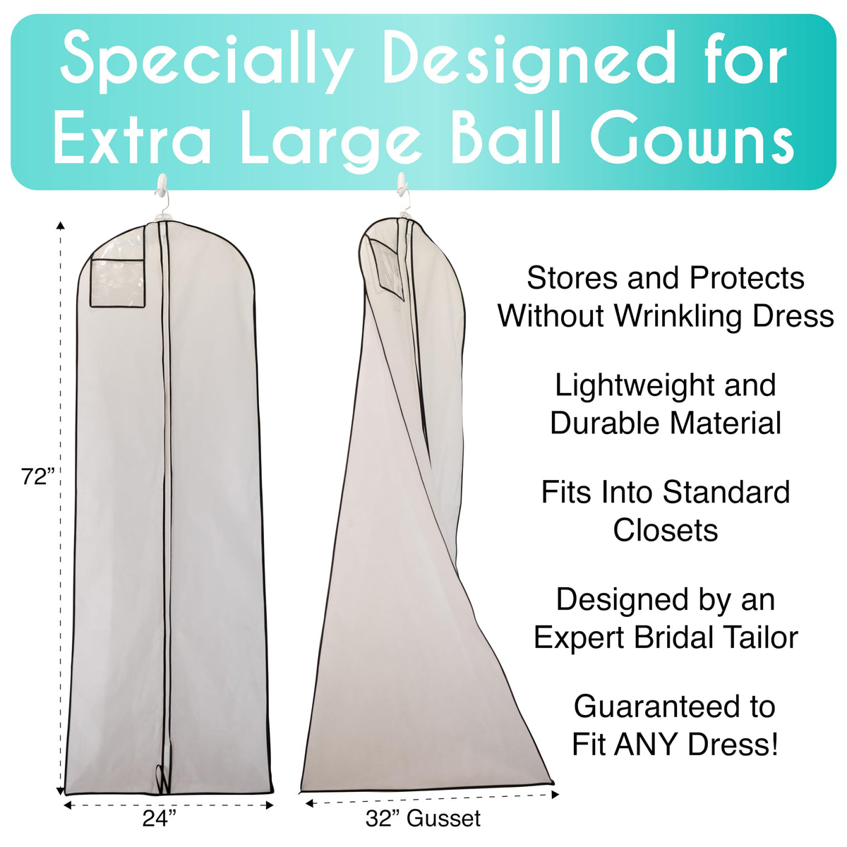 Azure Aster Bridal garment bag features durable non-woven fabric