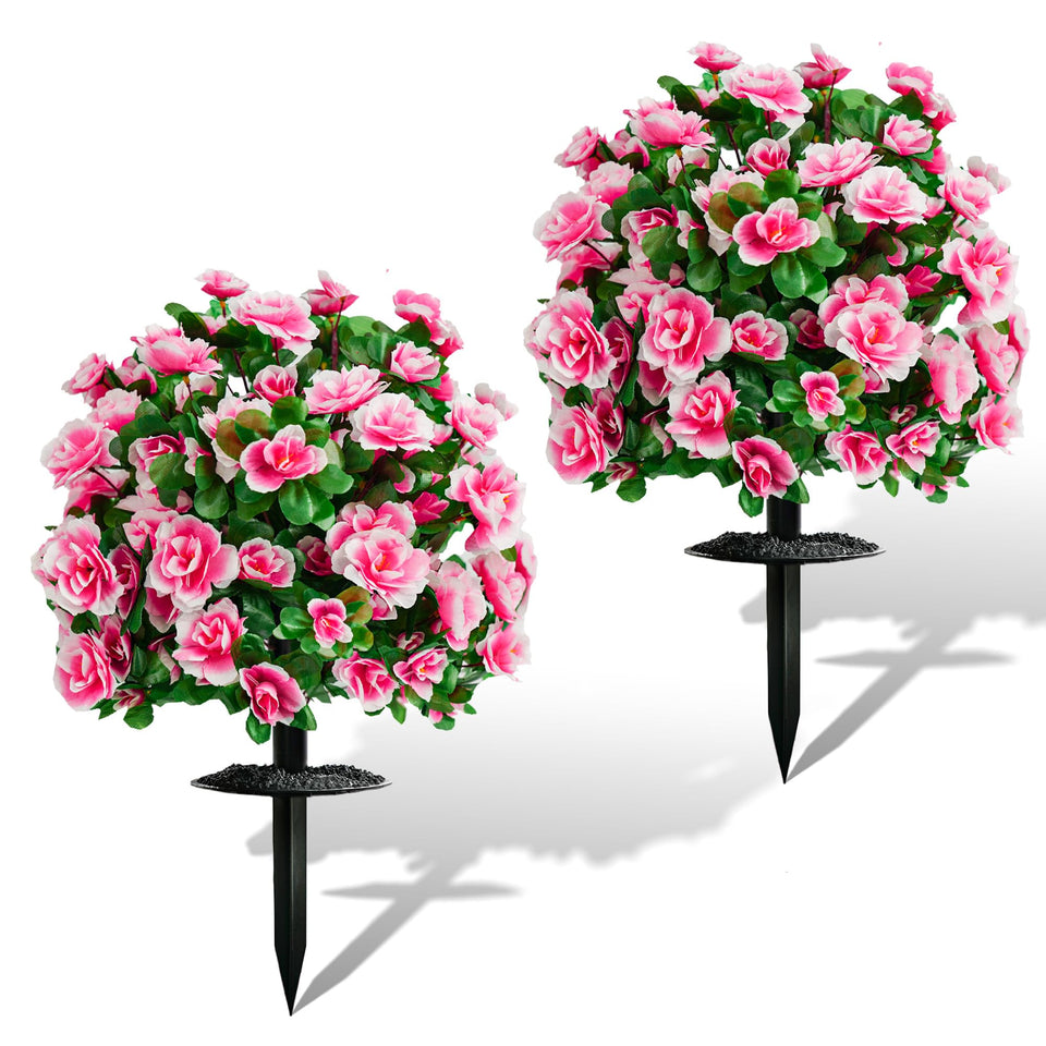 AZXVT pink topiary ball with ground spike for outdoor decoration and easy installation.