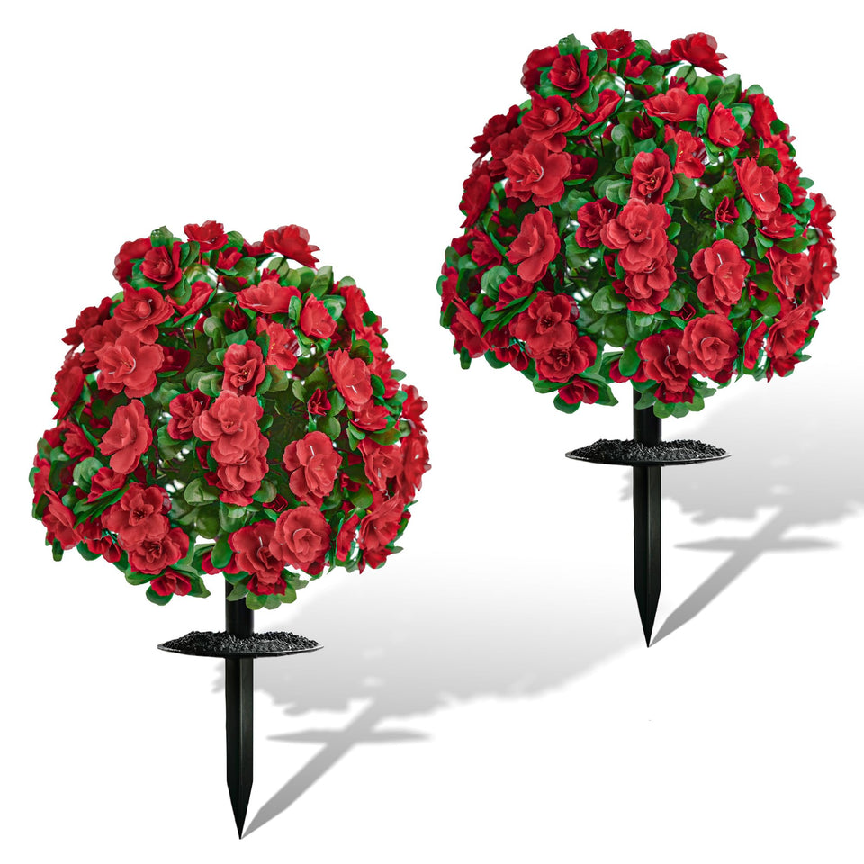AZXVT red rhododendron outdoor flowers with ground spike for porch decor
