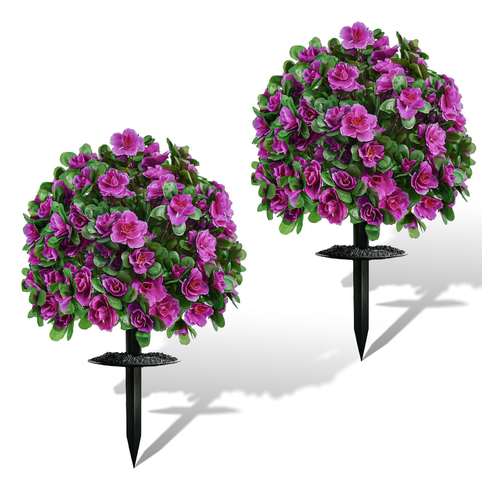 AZXVT outdoor artificial flowers in rose purple with ground spike for porch decor