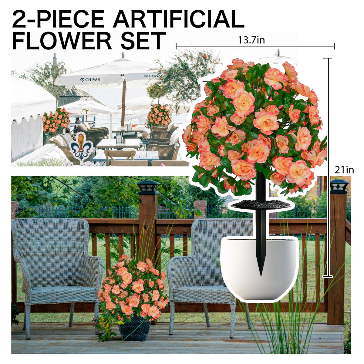 AZXVT silk rhododendron close-up in Tangerine for realistic outdoor look