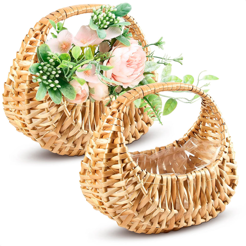 AZZORI flower girl basket with handle for elegant petal tossing