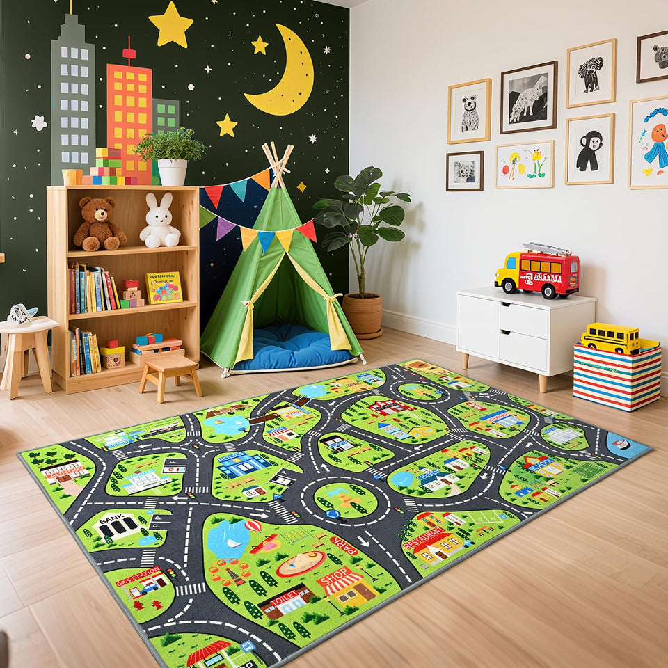 B BENRON kids car play rug with city map for imaginative road time