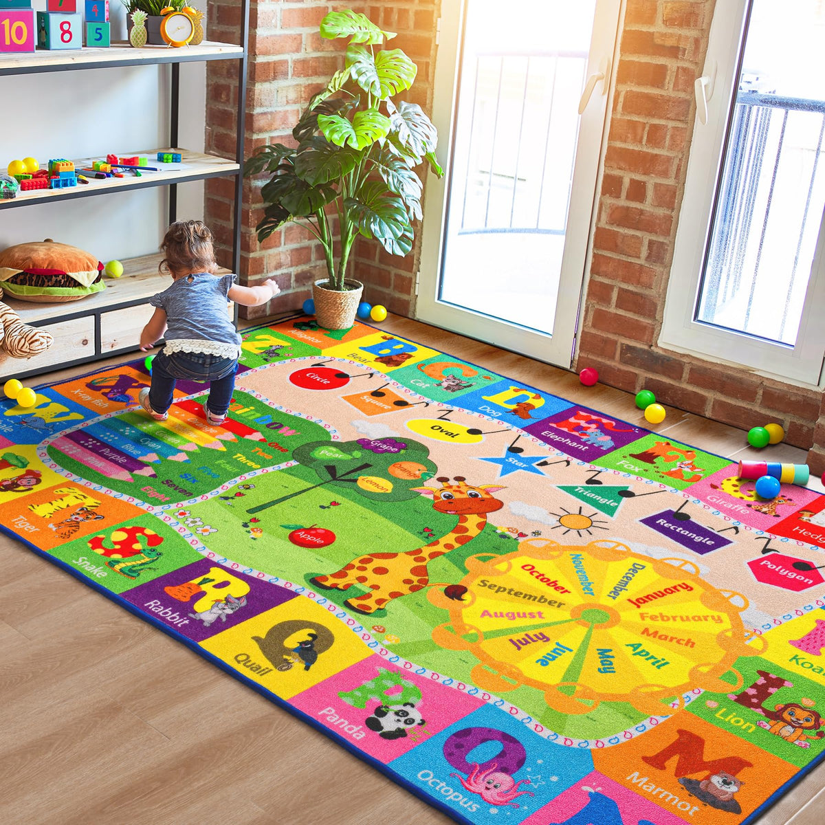 B BENRON kids rug ABC alphabet design supports early learning and safe play.