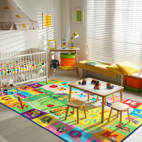 B BENRON kids rug with animals design encourages imaginative play.