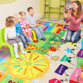 B BENRON rug highlights colors and shapes for recognition.