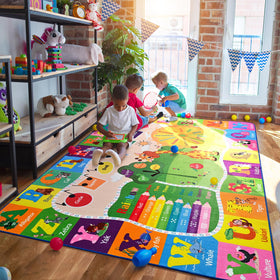 B BENRON rug features months learning for calendar-time play.