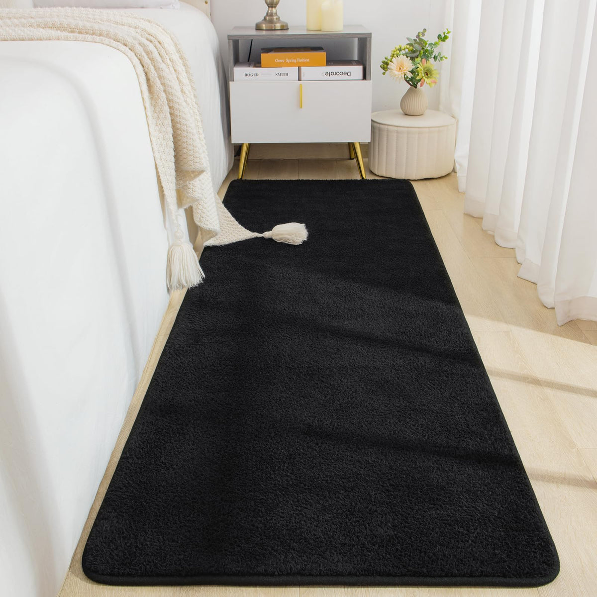B BENRON soft-runner-bedroom-2x6-black for cozy comfort on cold floors