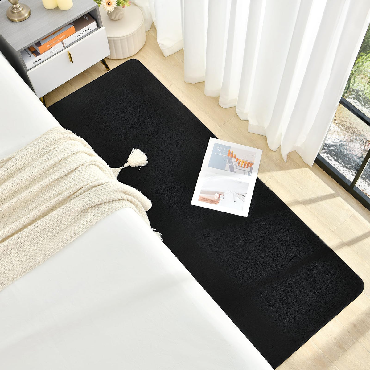 B BENRON ultra-soft-fiber-rug-2x6-black plush underfoot for lounging