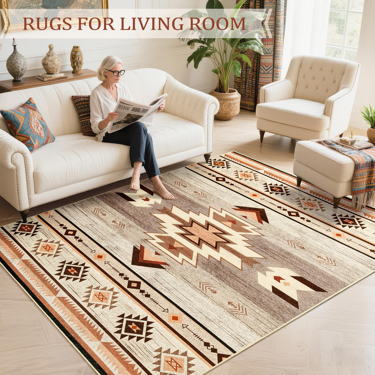B BENRON Western rug 5x7 ft size provides balanced footprint for living rooms.