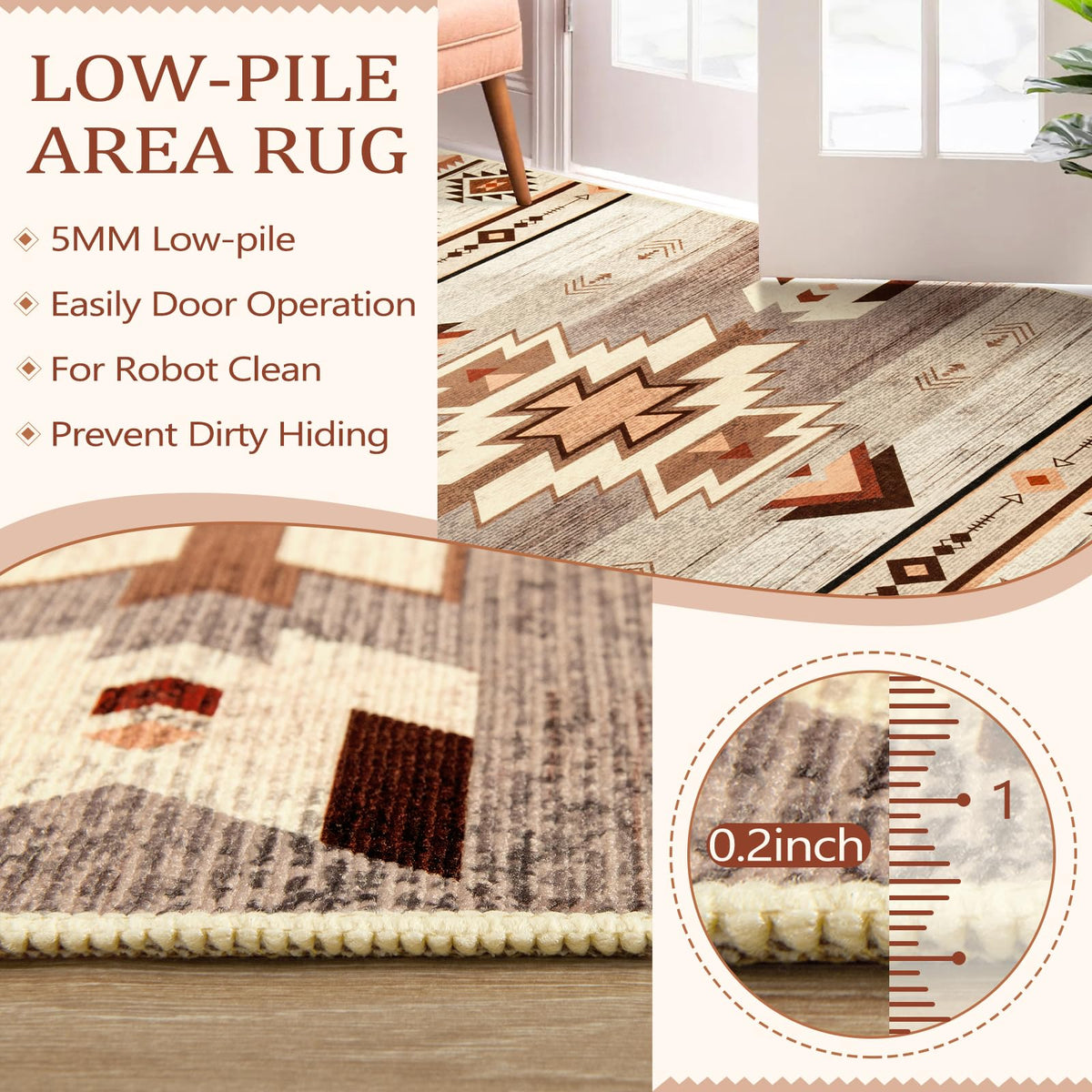 B BENRON Western rug has low-pile, stain-resistant fibers for quick cleaning.