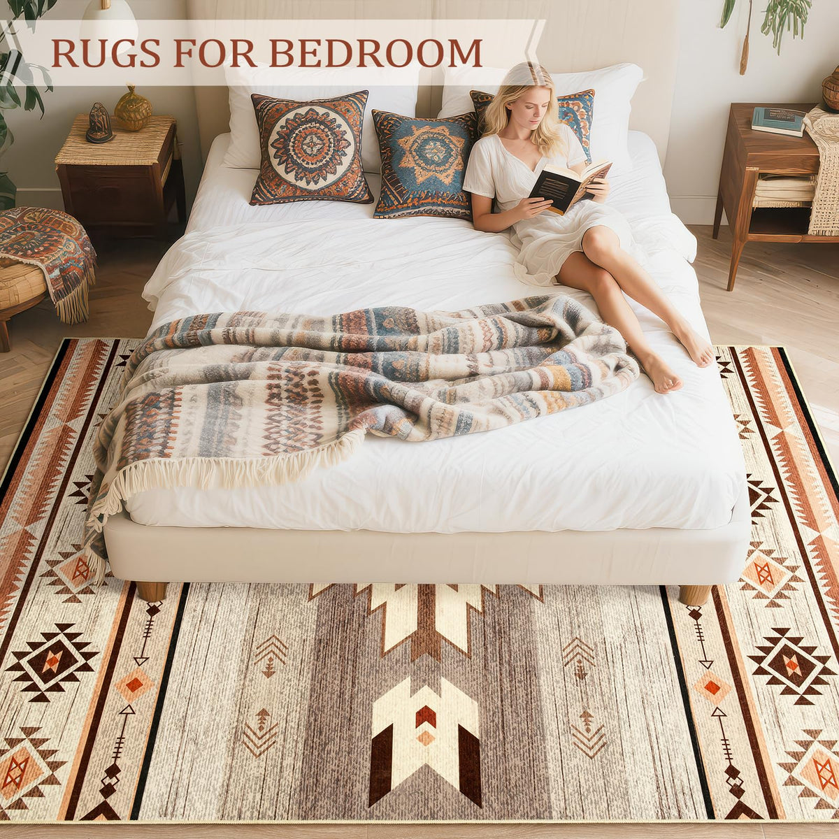 B BENRON Western rug with non-slip design helps keep it secure on smooth floors.