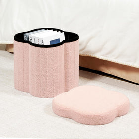 B FSOBEIIALEO pink faux teddy fur ottoman provides cozy seating.