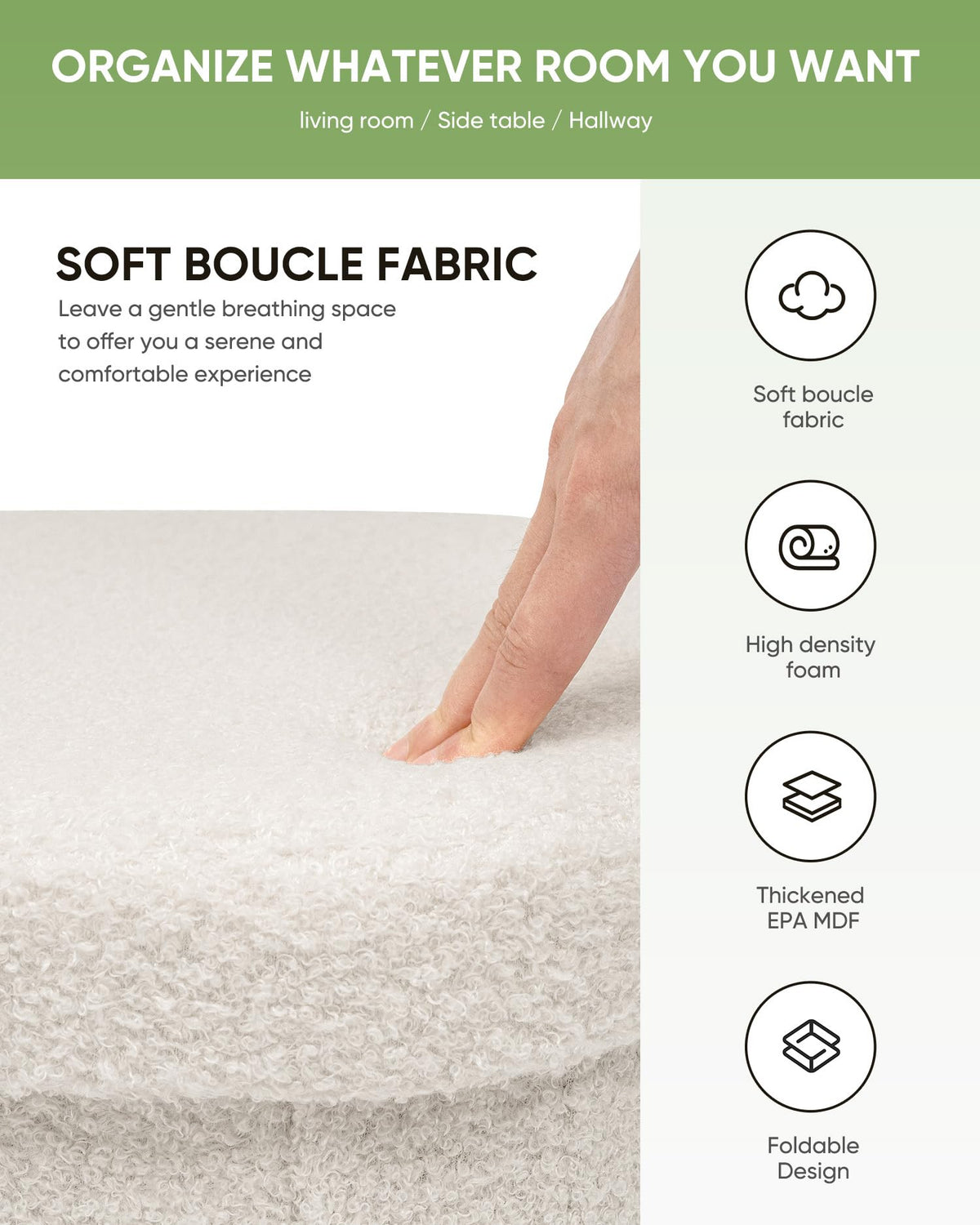 B FSOBEIIALEO foldable ottoman, quick setup for dorm rooms.