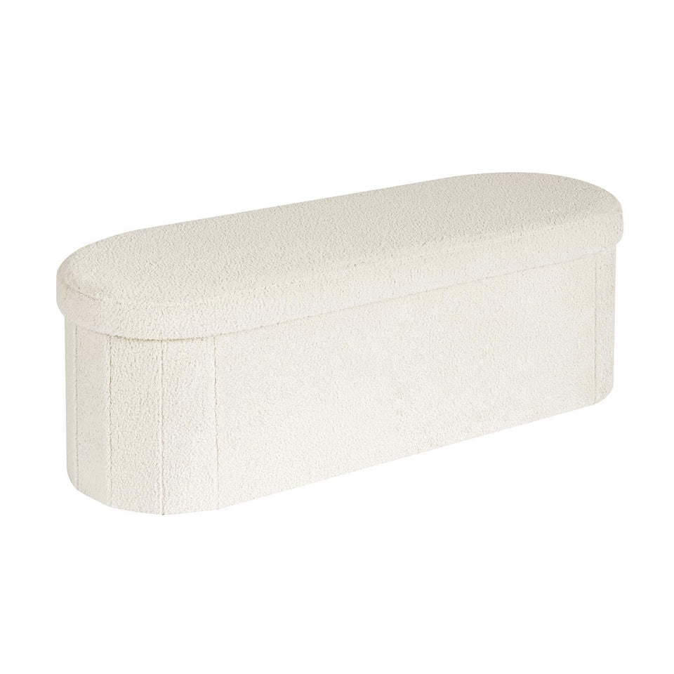 B FSOBEIIALEO ottoman in white cream with hidden storage and sturdy seating.