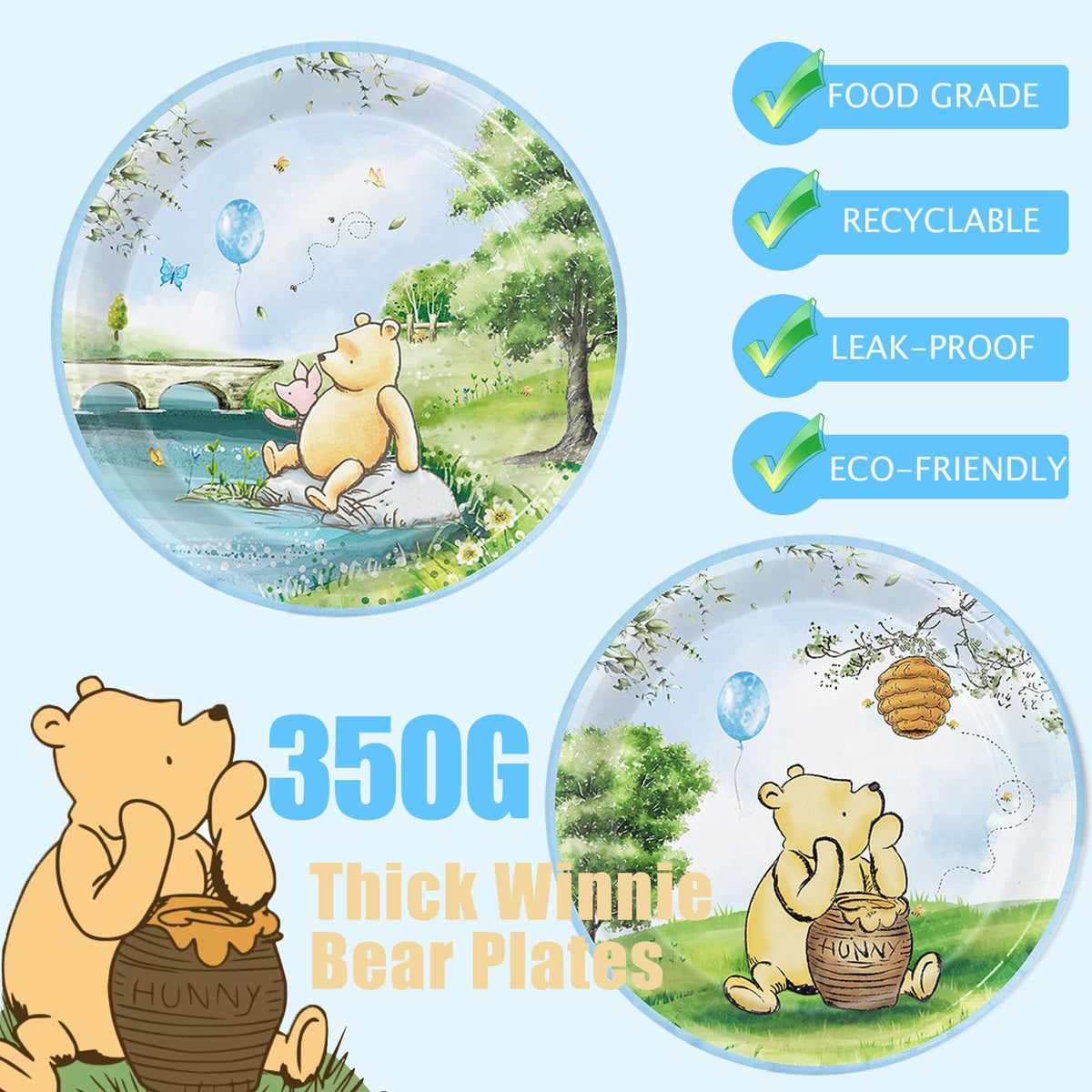 B4b3e Winnie Bear blue napkins for festive table decor